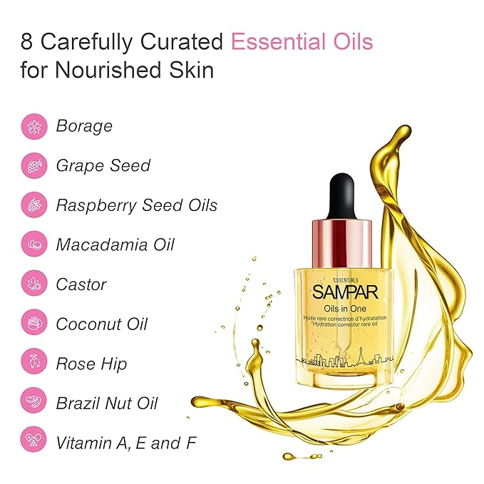 SAMPAR - Oils In One Hydration Corrector with Hyaluronic Acid, Raspberry & Borage Oil - Prevents Dehydration, Enhances Skin & Wrinkle Care - All Skin Types - Cruelty-Free, Made in Paris (1 oz)