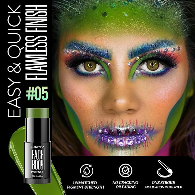 Green Lip Stick, Eye Black Lipsticks for For Ghost Skeleton Halloween Costume Cosplay (Green)