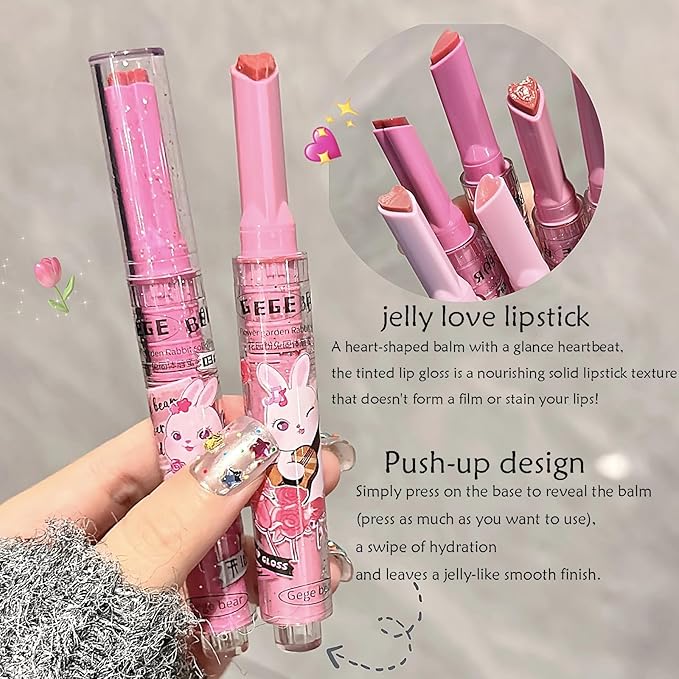 LuckNest 3 Colors Jelly Lipstick Gift Set, Tinted Heart Shape Lip Stain Lip Gloss, Mirror Hydrating Jelly Love Lipstick, Moisturizing Tinted Lip Balm, Vivid Color Glossy Lip Makeup for Girls (A)