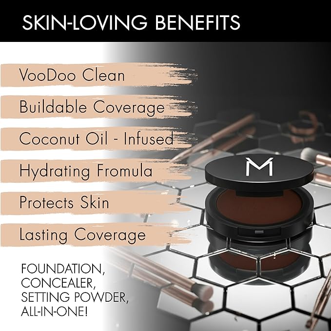 Voodoo Makeup Coconut Cream Foundation in Beautiful Black - Cream to Powder Foundation - Wet or Dry Buildable, Lightweight for Even Skin