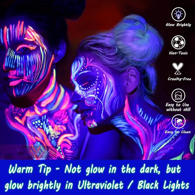 CCbeauty Neon Pink Face Paint Stick, UV Pink Face Painting Kit, Full Coverage SFX Makeup Foundation, Professional Non-Toxic Body Paint for Halloween Costume Cosplay Party, Glow In The Dark Makeup