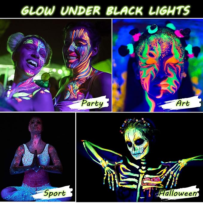 CCbeauty Neon Pink Face Paint Stick, UV Pink Face Painting Kit, Full Coverage SFX Makeup Foundation, Professional Non-Toxic Body Paint for Halloween Costume Cosplay Party, Glow In The Dark Makeup