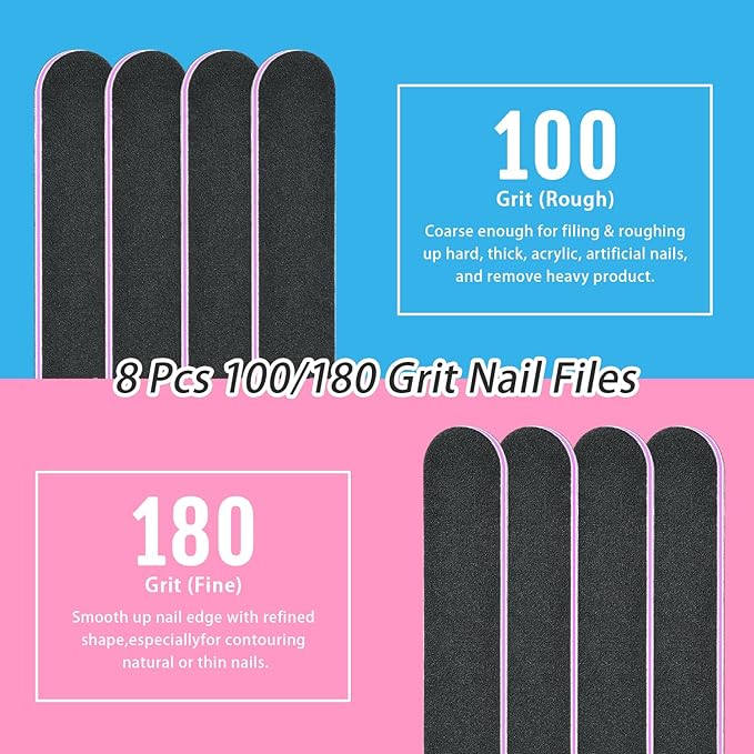 20Pack Nail Files, TsMADDTs Double Sided Emery Board 100 180 Grit Manicure File for Natural Acrylic Artificial Nail for Girls Women Men