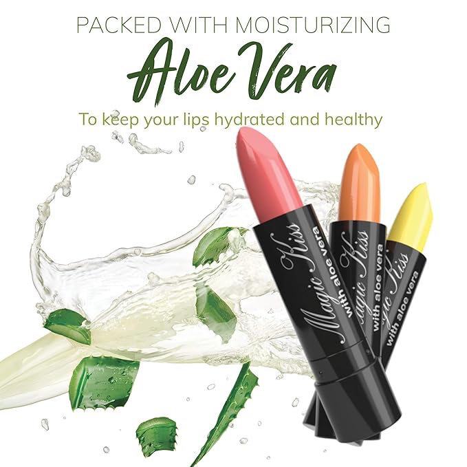 Magic Kiss Color Changing Matte Lipstick set, Long Lasting Nutritious Lips Moisturizer Magic Temperature Color Change Lip Balm with Aloe Vera MADE IN USA (2 Pack - Split A Green/Pink & Blue/Orange)