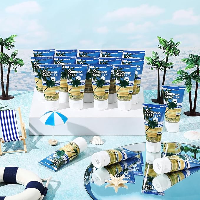 24 Pcs Mini Sunscreen Bulk for Summer Wedding Party Spf 30 Water Resistant Sunscreen Lotion Bulk 1oz Travel Size for Thank You Gifts Wedding Party Supplies(White Cream,Vacation)