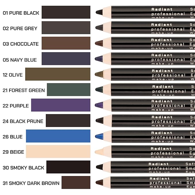 Radiant Professional Waterproof Eyeliner Pencil - Eyeliner Waterproof Smudge Proof for Woman - Long Lasting Under Eye Pencil for Smoky Eye - Soft Waterline Eye liner Smudger Tool, Green (21)