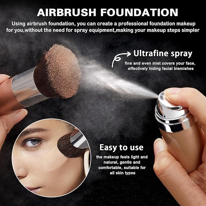 QIUFSSE Air Brush Makeup Foundation and Makeup Primer for Face,Hydrates and Moisturizes,Buildable Coverage with Anti-aging Formula for Smooth Radiant Skin (01 Natural/Warm Porcelain)