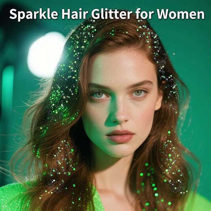 MEICOLY Light Green Body Glitter Stick,Green Accessories for Spirit Week,Alien Face Glitter,Hair Glitter for Women Kids,Irish St Patricks Day Accessories,Festival Mermaid Chunky Makeup for Mardi Gras