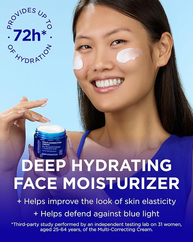 Andalou Naturals Deep Hydration Face Moisturizer Multi-Correcting Cream - Daily Skincare With Hyaluronic Acid, Vegan Collagen, & Fruit Stem Cells - Repair Skin Elasticity & Boost Hydration - 1.7 fl oz
