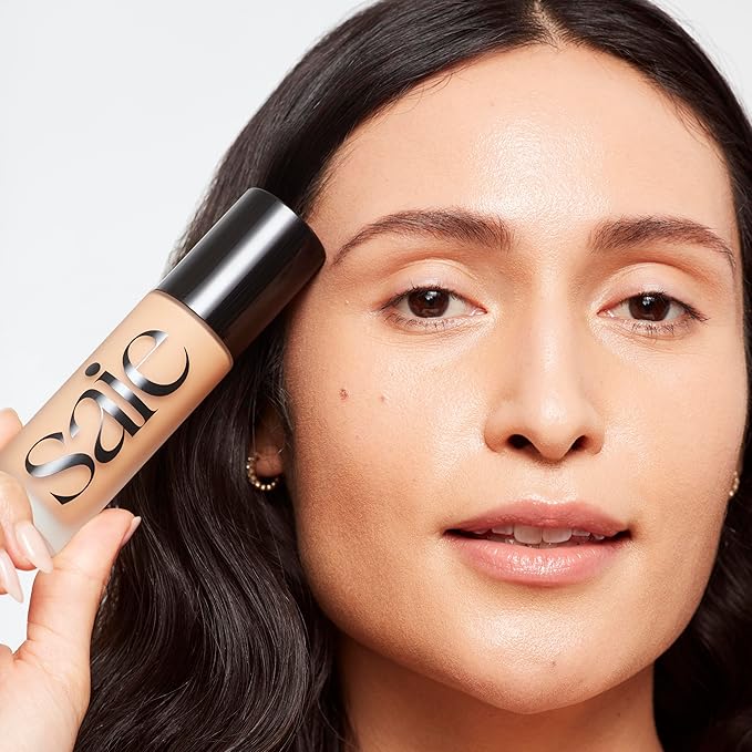 Saie Glowy Super Skin Tint Liquid Foundation - Weightless + Dewy Foundation with Lightweight Medium Coverage - Hydrating Face Makeup + Skin Care Serum Hybrid with Hyaluronic Acid - Shade 15 (1.01 oz)