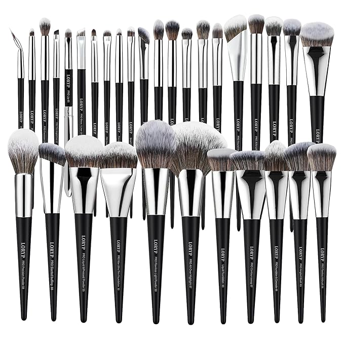 LORYP Professional Makeup Brushes Set 32Pcs Matte Black Cosmetic Brush Kit for All Face & Eye of Soft Vegan Synthetic Hair for Artists & Enthusiasts