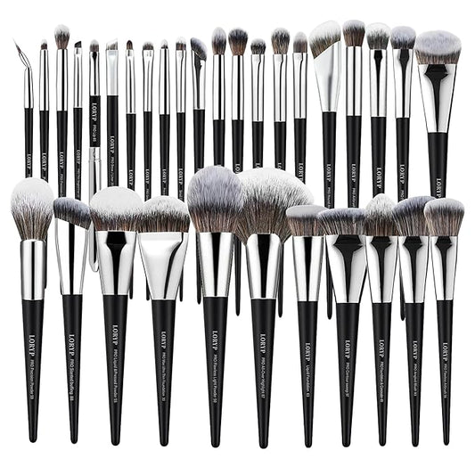 LORYP Professional Makeup Brushes Set 32Pcs Matte Black Cosmetic Brush Kit for All Face & Eye of Soft Vegan Synthetic Hair for Artists & Enthusiasts
