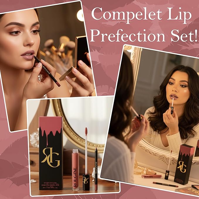 Liquid Lipstick & Lip Liner Set for Women – Smooth Matte Boujee Shade, Long-Lasting Waterproof Lipstick, Smudge-Resistant Lip Makeup, Soft Glide Liner – Vitamin E & Shea Butter