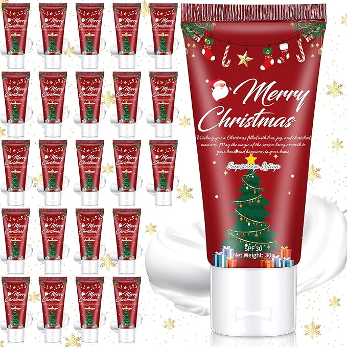 24 Pcs Mini Sunscreen Bulk for Christmas Party SPF 30 Water Resistant Sunscreen Lotion Bulk 1oz Travel Size for Thank You Gifts Christmas Party Supplies