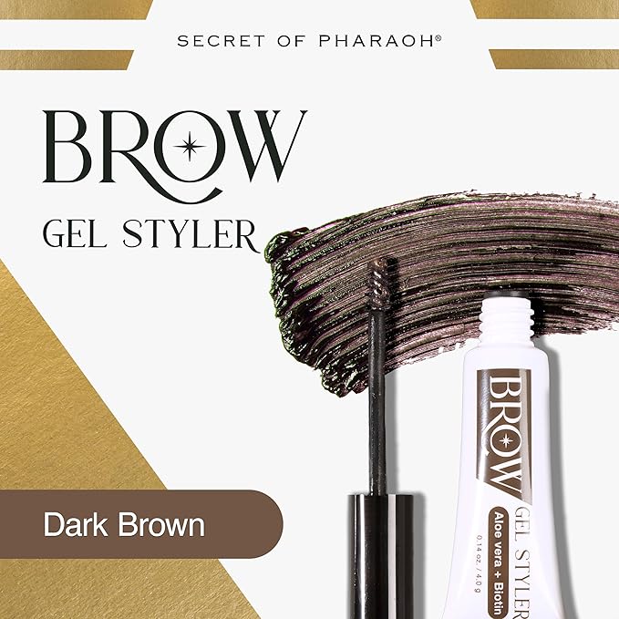Secret of Pharaoh Brow Gel Styler in Dark Brown - Water Resistant, Long Lasting Eyebrow Gel for Natural Makeup Look, Great for Lift-Up Defining, Biotin and Aloe Vera Infused