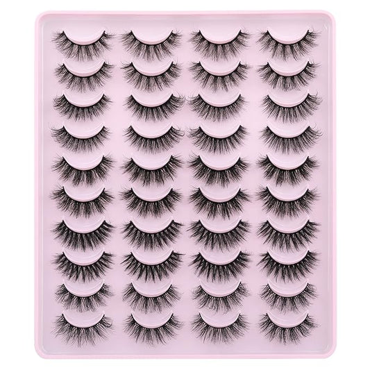JIMIRE False Eyelashes Natural Fluffy Wispy Faux Mink Lashes 5D 14mm-18mm 5 Styles Mixed Lashes for Small Eyes Natural Look Fake Eyelashes 20 Pairs Multipack