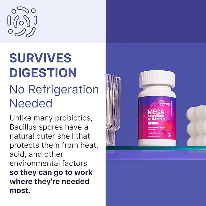 Microbiome Labs Spore Based Probiotic Gummies for Women, Men & Children - MegaSporeBiotic Gummies - 4 Bacillus Probiotics for Digestive Health & Microbiome Support - Berry Flavor (60 Gummies)