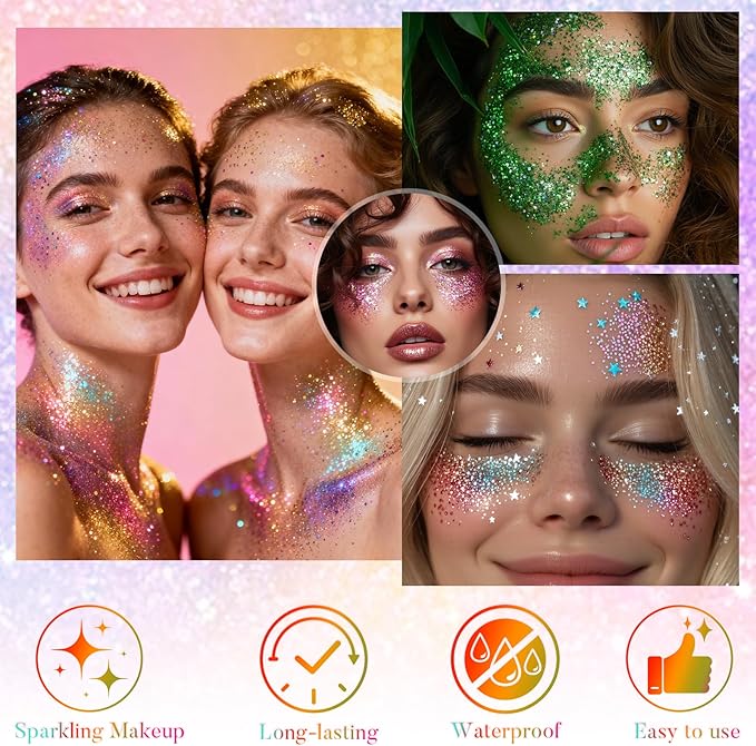 Pink Face and Body Glitter Stick for Sparkling Makeup, Hair Glitter Accessories for Women, Highlighting Stick for Fairy Dust Makeup, Cheerful Face Glitter for Festive Parties and Carnivals