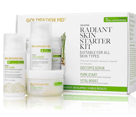 GOLDFADEN MD Radiant Skin Starter Kit | Complete Skin Care Regime including Exfoliator, Cleanser & Daily Moisturizer | 3 Pc. Set
