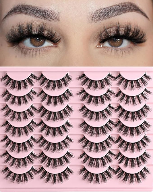 FARRED Fluffy Lashes Natural Eyelashes Short Wispy Eye Lash Strips 14 Pairs Separated Volume Eyelash Pack 16mm Dramatic Wispies Fake Strip Lashes Clusters Cat Eye Pestañas Spiky Look (F24 | 9-16mm)