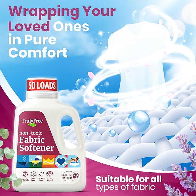 Truly Free Fabric Softening Conditioner for Clothes| Safe for Babies & Kids with Sensitive Skin | Plant-Based | Includes 4 Refills| Signature Scent Rinse(200 Loads)