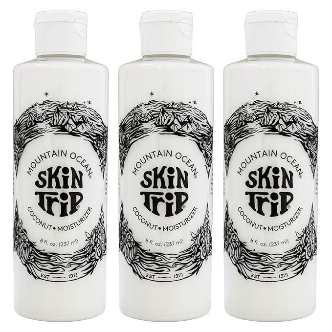 Mountain Ocean The Original Skin Trip Coconut Body Lotion, 8 Oz (Pack of 3), Lightweight, Fast Absorbing Moisturizer, with Coconut Oil, Aloe Vera, & Lanolin (New Look, Same Formula)