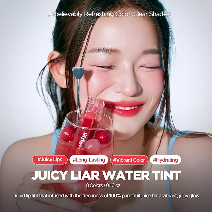 lilybyred Juicy Liar Water Tint | Korean Vivid Water-Gel Lip Stain, Fresh Fruit Colors, Intense Long-Lasting Stain, Moisturizing, Transfer-Proof, Lightweight Finish, 0.16 oz. (06 Lychee Sangria)