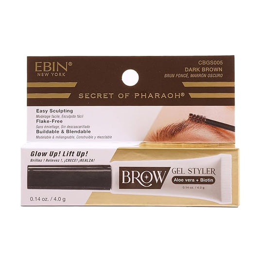 Secret of Pharaoh Brow Gel Styler in Dark Brown - Water Resistant, Long Lasting Eyebrow Gel for Natural Makeup Look, Great for Lift-Up Defining, Biotin and Aloe Vera Infused