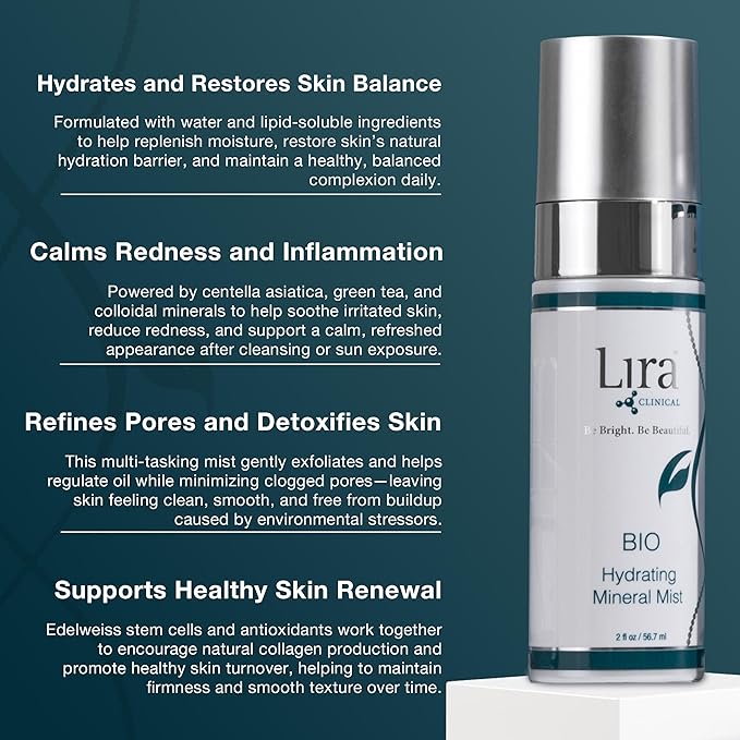 Lira Clinical BIO Hydrating Mineral Mist - Face Mist Hydrating Spray with Plant Stem Cells - Calming & Glowing Facial Mist - 2 Ounce