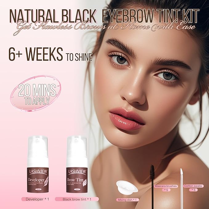 LASHVIEW Lash Color Kit Brown Professional Lash and Brow Color Kit with Natural Effects Long Lasting Lasts 4 Weeks Easy to Use for Salon & Home Use(Black)