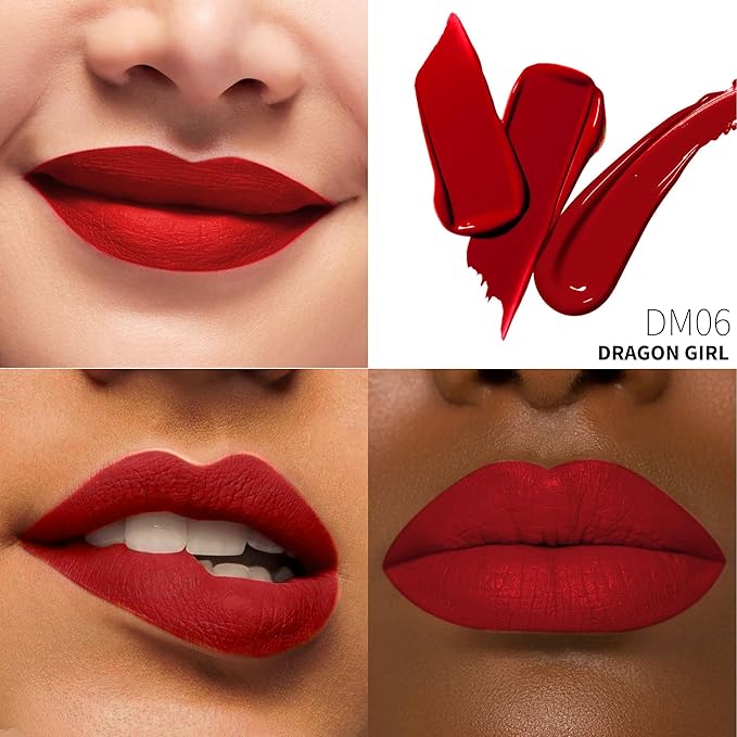3Pc Matte Liquid Lipsticks for Women, Red Lipstick Nude Lisptick Pink Lipstick, Cruelty Free Long Lasting Lip Makeup (DM05+DM06+DM10)