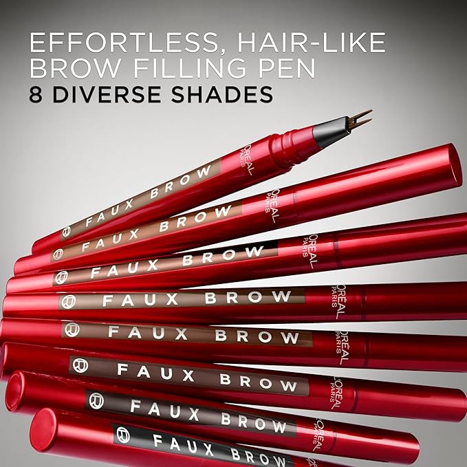 L'Oreal Paris Faux Brow, Hair-Like, Filling Eyebrow Pen with Double-Brush Tip, Fast & Precise Eyebrow Makeup, Dark Blonde, 0.04 Fl Oz