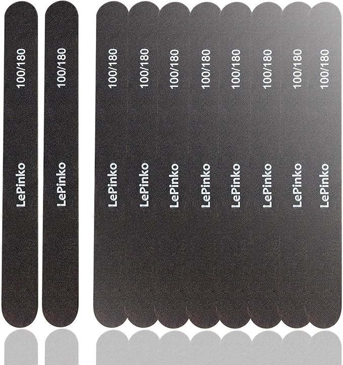 10PCS Double Sided 100/180 Grit Nail File Set, Washable Emery Board Nail Buffer Files for Home Salon Use, Professional Manicure Pedicure Tool for Acrylic False Nails and Gel Cosmetic