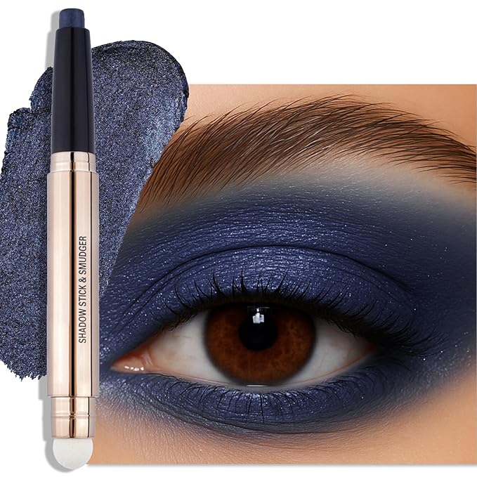 Erinde Waterproof Cream Eyeshadow Stick, Midnight Blue Shimmer Eye Shadow Sticks, Cream to Powder Eyeshadow Crayon, Buildable & Blendable Long-Lasting Eye Shadow Stick, Vegan & Cruelty-Free, C12