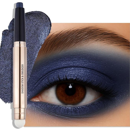 Erinde Waterproof Cream Eyeshadow Stick, Midnight Blue Shimmer Eye Shadow Sticks, Cream to Powder Eyeshadow Crayon, Buildable & Blendable Long-Lasting Eye Shadow Stick, Vegan & Cruelty-Free, C12