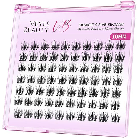 VEYESBEAUTY Lash Clusters Eyelash Extensions Thin & Invisible Band DIY Individual False Eyelashes Newbie's Five-Second Series Wispy Lash Tray for Self-application, Manga Lashes10mm Length