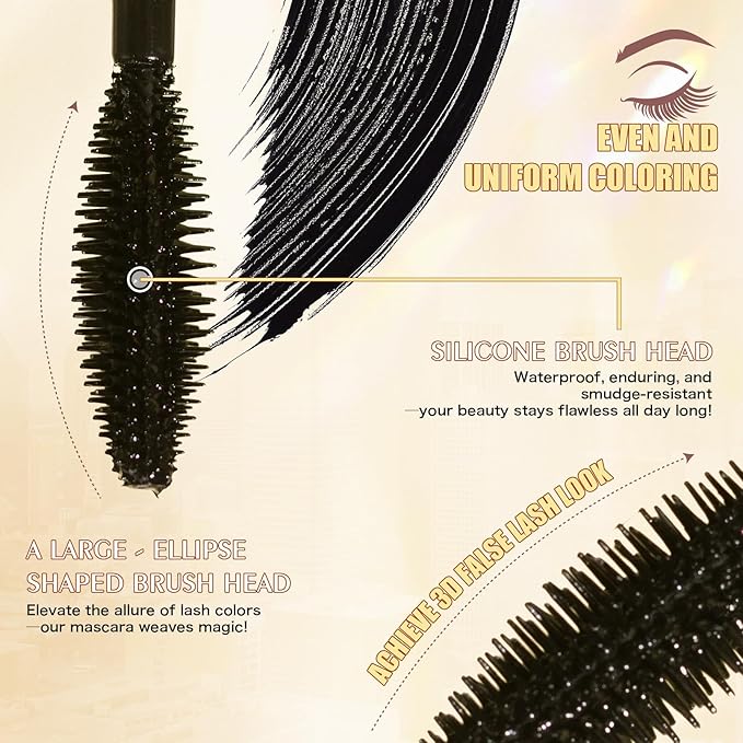 QIC 2 in 1 Mascara Black, Dual-Effect Length & Volume, Waterproof 12H Wear, Smudge-Proof 2 Step Mascara for Natural to Full Lashes, 4D Silk Fiber Lash 2 Step, No Clumping, Easy Removal