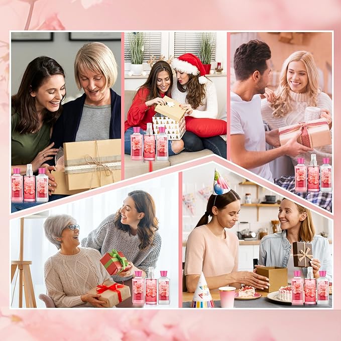 Bath Gift for Women and Girls, Japanese Cherry Blossom Spa Set With Natural Extracts, 3PCS Set - Shower Gel, Lotion, Mist, Personal Self Care Kit, Body Care Travel Set