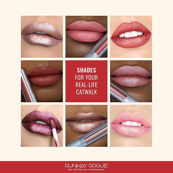 Runway Rogue Pearl Glam Long Wear Shimmer Liquid Lipstick, Metallic Light-Pink Lipstick with Gold and Rose Shimmer, ‘Go See’