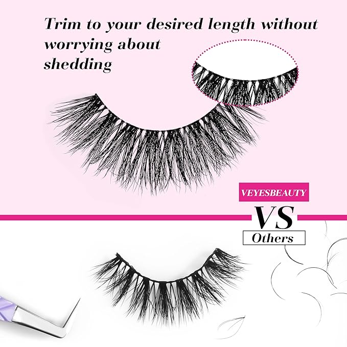 VEYESBEAUTY False Eyelashes Wispy Lashes Lightweight Natural Look Fluffy 3D Layered Volume Faux Mink Thin & Invisible Band Starfall Lashes, Comfortable and Reusable, 5 Pairs