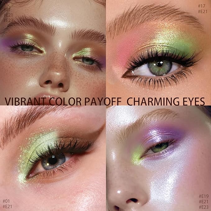 Glitter Cream Eyeshadow Stick, Green Holographic Eye Shadow Stick, Long-Lasting and Blendable High Pigmented Single Eyeliner Makeup for Women, 21 Mint Green