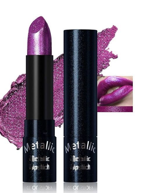 Glitter Dark Purple Metallic Lipstick for Women,Long Lasting Shimmer Sparkling Diamond Lipstick Glitter High Pigmented Lip Gloss Metallic Matte Red Lip Color Stain Waterproof Halloween Lips Makeup-12