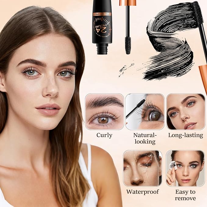 2PCS Waterproof Silk Fibre Thick Lengthening Mascara, 4D Silk Fiber Lash Mascaras,Iron Wand Mascaras Curling Eyelash,Waterproof Long-Lasting 4D Silk Fiber Lash Mascaras