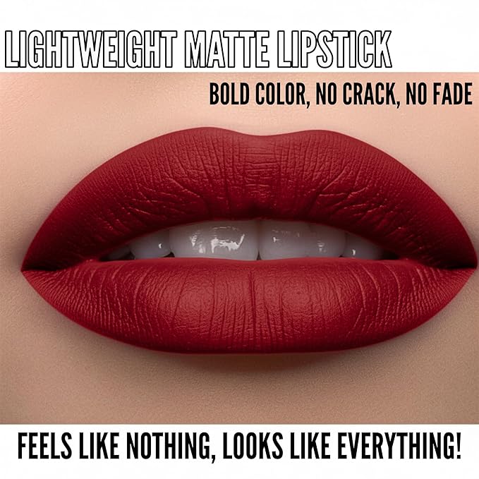 Mynena Matte Liquid Lipstick Deep Red | Long-Lasting Comfort | Smudge-Proof Transfer-Resistant | Full Coverage Non-Drying | Vegan & Cruelty-Free | All-Day Wear Lip Color | Elle