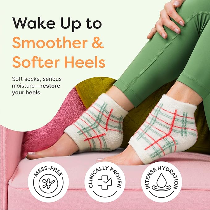 ZenToes Moisturizing Socks for Cracked Heel Treatment, Vitamin E, Olive Oil and Jojoba Oil Infused Heel Socks, Galentines Day Gifts, Self Care Gifts for Women (Green Gingham & Multi Plaid, Regular)