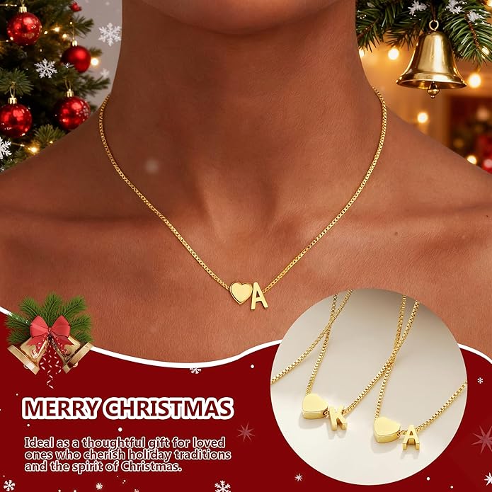 Christmas Gifts for Grandkids Teens Girls, 18K Gold Plated Letter A-Z Heart Initial Necklaces for Women Teen Girl Trendy Stuff Birthday Gifts Stocking Stuffers for Teen Girls Women Jewelry