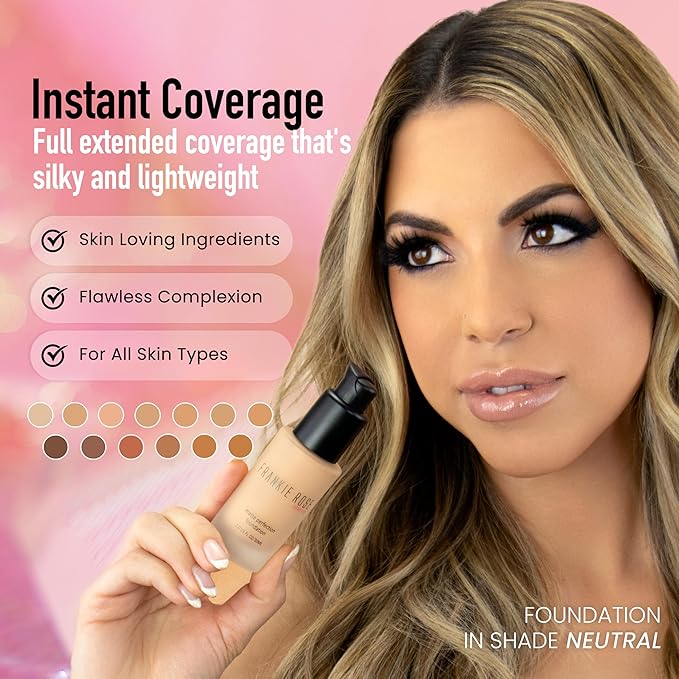 Frankie Rose Cosmetics Matte Perfection Foundation Makeup – Long-Lasting, Hydrating Foundation for Semi-Matte Finish - Foundation Full Coverage for All Skin Types - (Cocoa Butter) 1.0 US fl oz / 30 ml