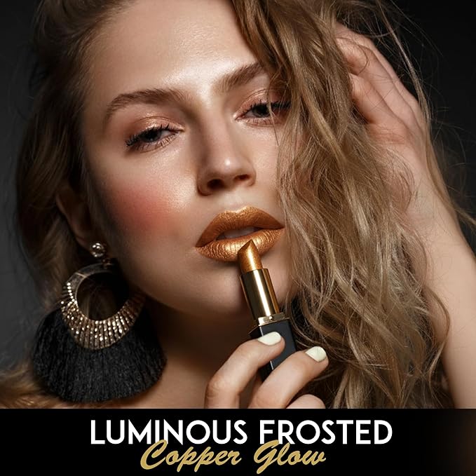 L'Paige Designer Lipstick - Metallic Frosted Copper Finish, Rich Orange-Brown Shade, w/ Aloe Vera Infused, Long-Lasting & Moisturizing, Smooth & Comfortable Application for All-Day Wear, Shade L05