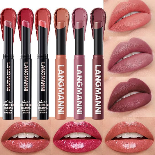 Jolilab 6Pcs Glitter Lip Kit - Velvet Matte & Nude Matte Lipstick + Glitter Lip Gloss/Glitter Lipstick High Pigmented Long-Lasting Waterproof Beauty Cosmetics Gift for Women Girls(SET D)