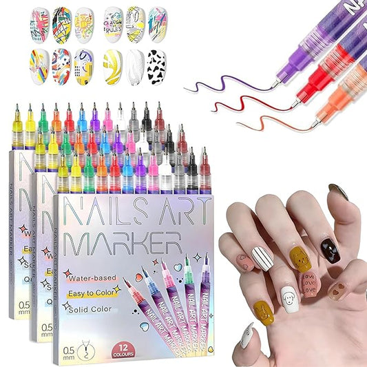 12 Colors Nail Art Pens Set,Nail Art Markers for Gel Nails,Fine Tip Nail Art Pen 0.5mm,Drawing Painting Liner Brush for DIY Nail Art Drawing Painting Tools(C-3 Sets)